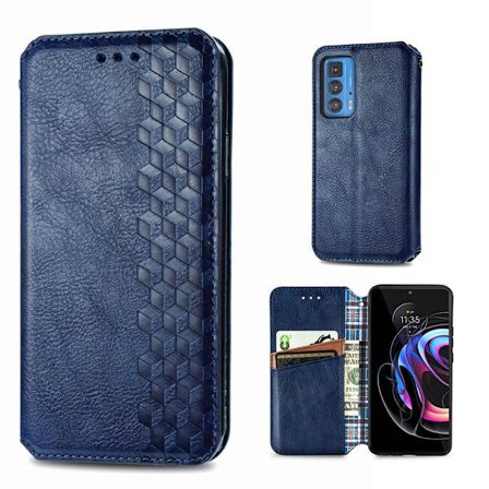 Läder Motorola Edge 20 Pro fodral med romb-design - Blå