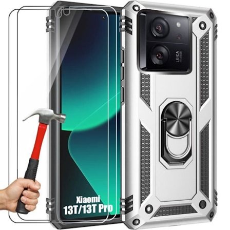 Beskyttelsescover - E.F.CONNECTION - til Xiaomi 13T/13T Pro - Sølv - Hårdt - Indbygget ringstøtte