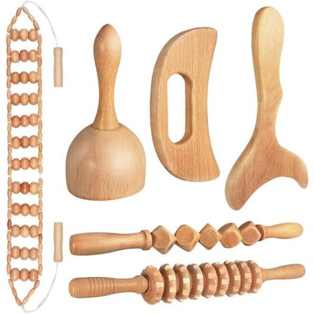 6 st Trä Terapi Massageverktyg Gua Sha Trä Massager för Kroppsformning Massageverktygsset Trä Terapi Verktyg för Muskelavslappning