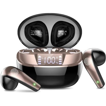 Trådlösa öronsnäckor, Bluetooth 5.3-hörlurar med HD-mikrofon HiFi-stereoljud, trådlösa hörlurar med dubbel LED-display touch-kontroll, 40 timmars 