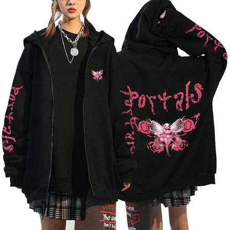 Melanie Martinez Portals Hoodies Tecknad Dragkedja Sweatshirts Hip Hop Streetwear Kappor Män Kvinna Oversized Jackor Y2K Kläder Black14 M