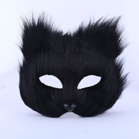 Furry Fox Mask Halloween Cosplay Mask, Party Cat Mask Easter Carnival Cosplay Party (Svart)