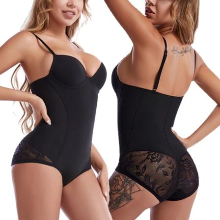 Shapewear Body för kvinnor Magkontroll Kroppsformare med inbyggd BH Kompression Waist trainer Reduktivt slimmande underkläder Black-Lace L