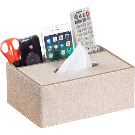 Læder fjernbetjening holder og tissue box cover, firkantet skrivebordsopbevaring, egnet til opbevaring af sakse