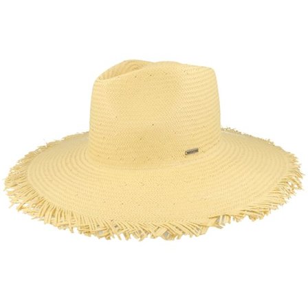 Brixton - Beige straw Hatt - Jo Frayed Fedora Honey Straw Hat @ Hatstore