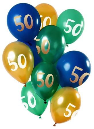 Ballonger 50 års grön/guld 33 cm 12-pakning