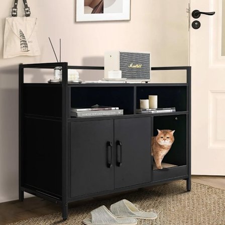 Kissanvessakaappi säilytystilalla ja raapimislevyllä – Musta