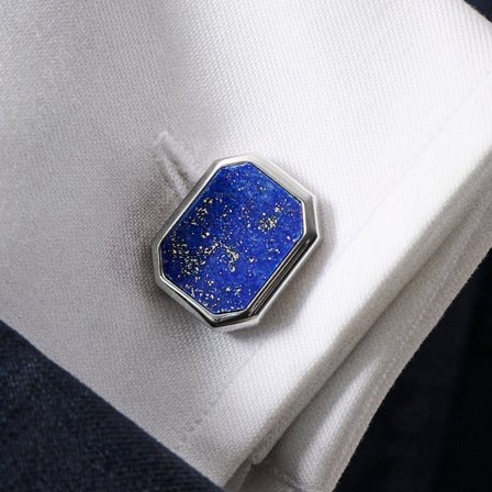 Osmihranné manžetové knoflíčky stříbrné barvy s intarzií lapis lazuli for Men