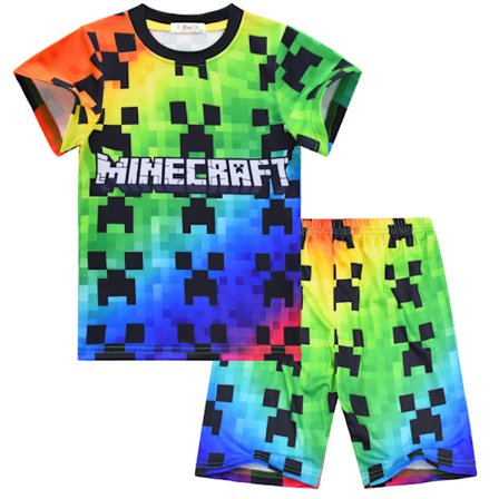 Minecraft Pyjamas til Drenge, 2-Delt Kort Pyjamassæt, Gave til Teenagere