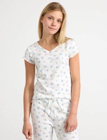 Lindex Top V Neck Pointelle - White - 128