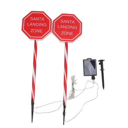 Vandafvisende LED solcellelys med "Santa Stop Here" skilt. KLB