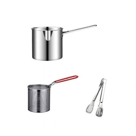 Rostfri Kastrull med Korg Fritös, Tålig Mini Fritös för Utomhusbruk med Perforerad Sil Korg för Skaldjur, Kyckling