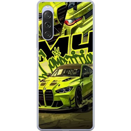 Yhteensopiva Puhelinkuori Sony Xperia 10 V Bluey-perhe iloisessa piirrostyyliä kukkaisella taustalla ja leikkisällä väripaletilla