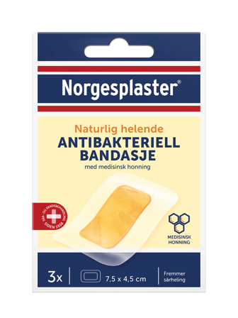 Norgesplaster Antibakteriell Bandasje, 7.5 cm x 4.5 cm, 3 stk.