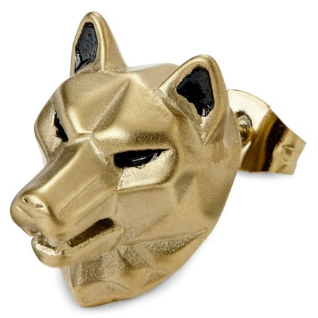 Złocisty stalowy kolczyk z wilkiem Jax dla mężczyzn