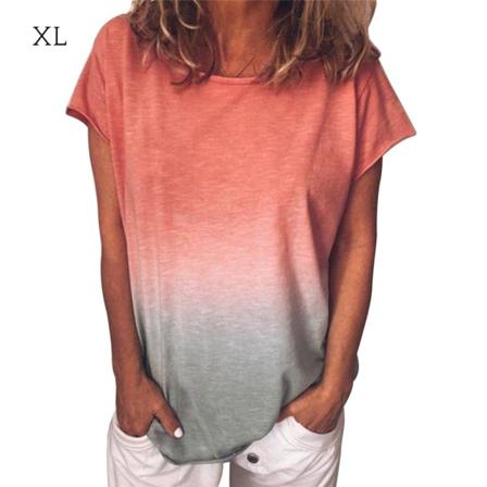 Dam T-shirt Kortärmad Rundhalsad Topp Gradient Casual T