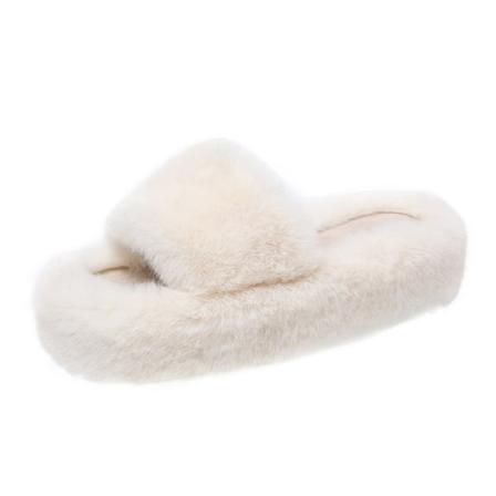 Kvinnor Slip On Fuzzy Tofflor Öppen Toe Plysch Tofflor