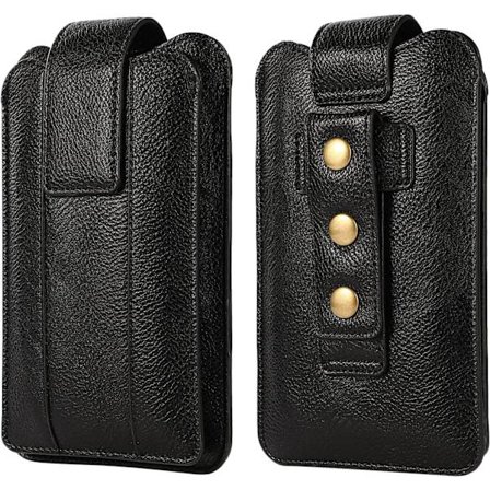 Svart skinnbelteveske for mobiltelefon, svart, skinn smarttelefon belteveske, vertikal belteklipsveske mobiltelefonetui midjeveske med justerbar belte