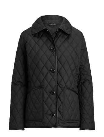 Faux-Leather-Trim Diamond-Quilted Jacket Black Lauren Ralph Lauren