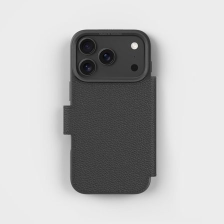 Black Wallet Phone Case with Magnetic Clasp, Fully Circular, iPhone 17 Pro