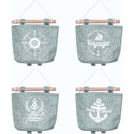 4 Stykker Hengende Oppbevaringspose Maritim Stil Hengende Organizer Vegghengende Pose Veggposer Dør Organizer Grå