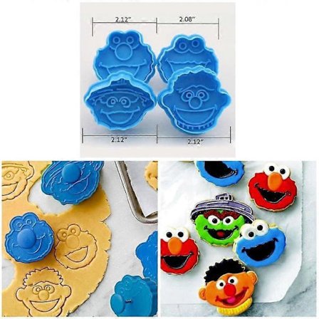4 STK Børne Muppet Kageudstikker Stempelkiks Kage Fondant Elmo Ernie Monster Kager Dekoration
