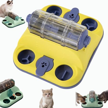 Slow Feeder Legetøj til Hunde & Katte, Interaktiv Godbidsdispenser-rulle til Små og Mellemstore Kæledyr, Sjov Snack-puslespil (Gul)