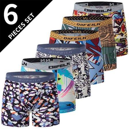 6-pak Herre Boxer Briefs Undertøj - Print Briefs med Tal- og Bogstavsmønstre - Lav Talje, Afslappet & Casual Beklædning