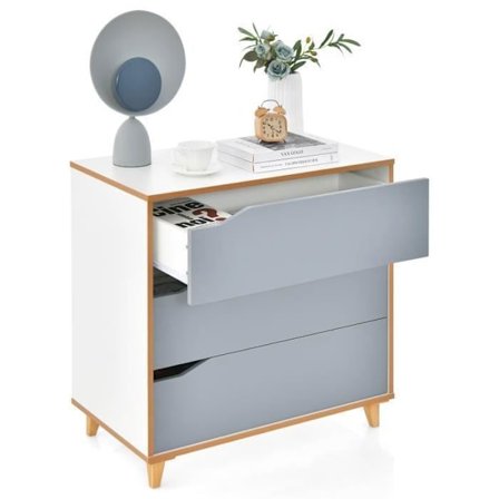 COSTWAY Soveværelses kommode med 3 skuffer, kommode, integreret håndtag, anti-vippeanordning, 75 x 42 x 75 cm, Grå