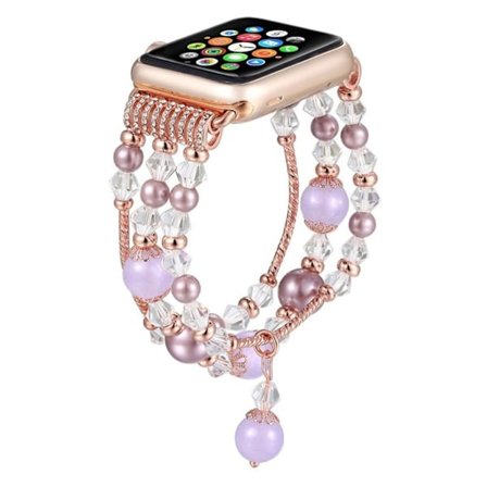 Apple Watch 42mm agatpärlor pärla klockarmbandsbyte - Guld / Lila
