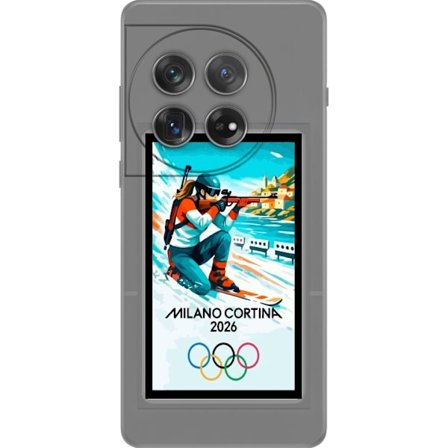 Kompatibelt Mobildeksel til OnePlus 12 Retroplakat Cortina Milano 2026 med fjell, vintersportsutøvere, italienske trikolor, Milano-katedralen og olymp