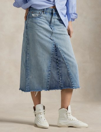 Polo Ralph Lauren Paneled Denim A-Line Skirt - Blue - 28