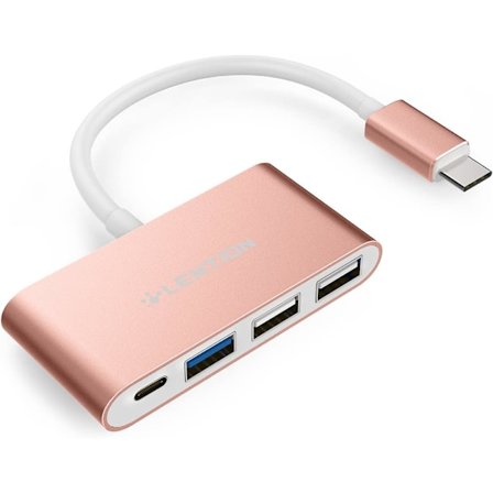 4-i-1 USB-C Hub med Type C, USB 3.0, USB 2.0 Multiport opladnings- og forbindelsesadapter (CB-C13, Rose Goldr)