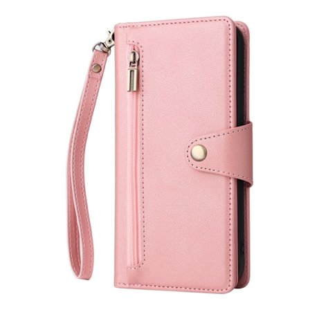 Etui til iPhone 16 Pro Max rosegull glidelås lommebok nagle butikk lær