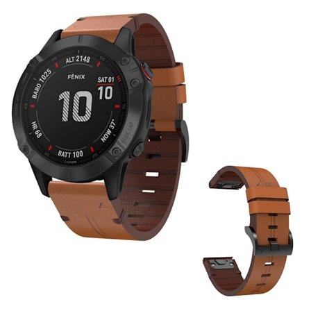 Garmin Fenix 6X äkta läder klockarmband - brun