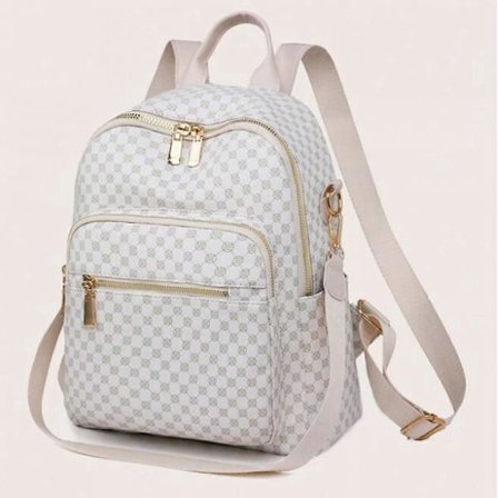 Lett, bærbar steinmønstret PU-skinn ryggsekkveske for kvinner, moteriktig multifunksjonell design håndveske dame skuldervesker reise ryggsekker hvit