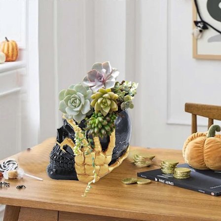 2025 Resin Skalle Planter Halloween Känsla Scenrekvisita Personliga Hem Utomhusdekorationer Ihålig Huvud Skalle Planter
