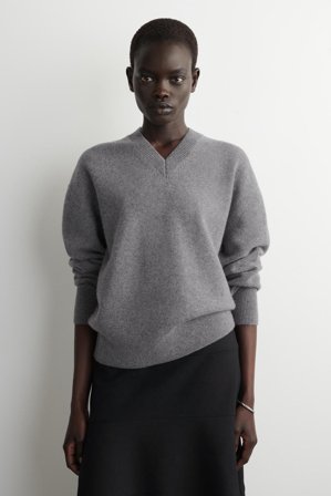 COS Women's Rounded Wool V Neck Jumper in Grey