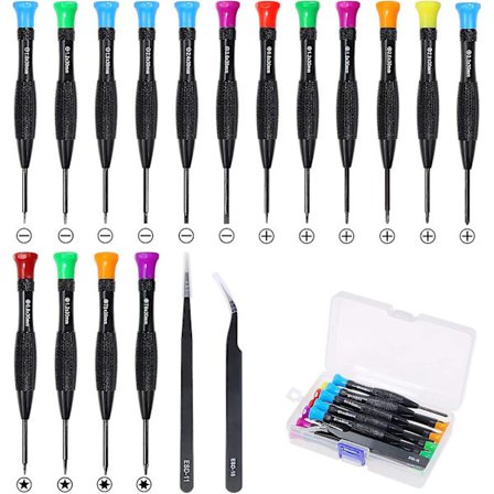 Skruetrækkersæt - 18 stk. magnetiske små skruetrækkere med forskellige størrelser og pincetter