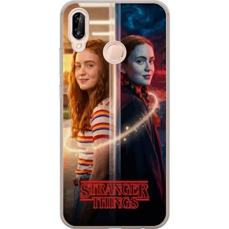 Kompatibelt Mobildeksel til Huawei P20 lite Delt portrett av Max Mayfield mellom hverdag og mørk parallellverden i Stranger Things-stil