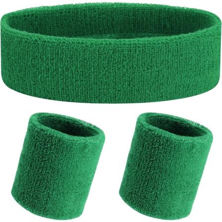 Sport Hovedbånd Sæt Stribet Hovedbånd Armbånd til Mænd Kvinder Fitness Løb Tilbehør(Grøn)