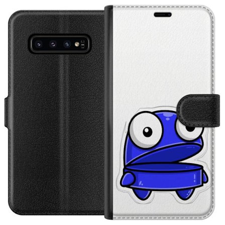 Kompatibel Tegnebogsetui til Samsung Samsung Galaxy S10 Blå tegneseriefigur med åbent udtryk og store øjne i sjov illustration