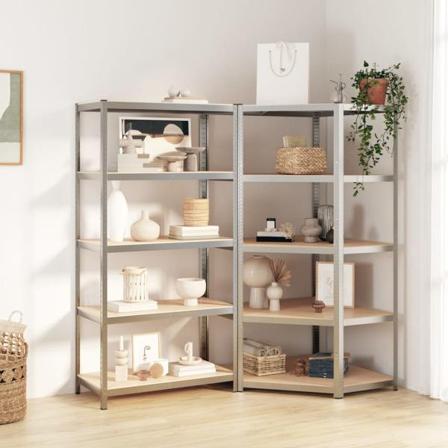 Vidaxl Förvaringshyllor 2 St Silver Stål & Konstruerat Trä 5 Hyl Silver