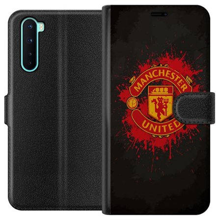 Kompatibelt Lommeboketui til OnePlus OnePlus Nord Manchester United logo i rød og gul farge med røff sportslig bakgrunn
