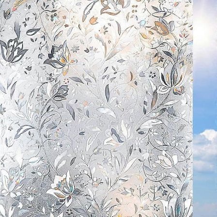 Selvklebende vindusfilm for privatliv, ugjennomsiktig uten lim, UV-beskyttelse, dekorativ frostet vindusfilm Tulip (30x200cm)