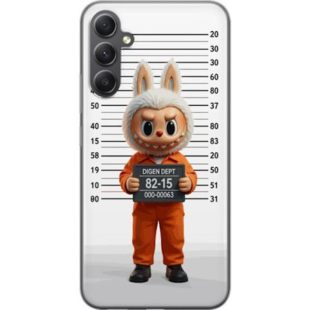 Kompatibel Mobilcover til Samsung Samsung Galaxy A05s Sød tegnet kaninfigur i fængselsklæder med fangenummer mod baggrund med længdemåling