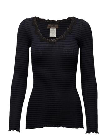 Silk T-Shirt W/ Lace T-shirts & Tops Long-sleeved Navy Rosemunde