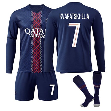 25-26 Paris Saint-Germain F.C. Hjemmedrakter Langermet NO.7 Kvaratskhelia Sett Barn Voksen Fotballutstyr Med Sokker