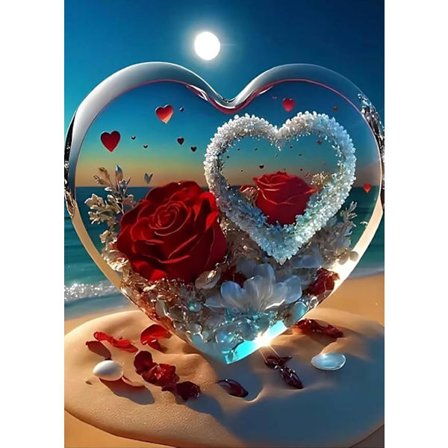 5D Diamantmaleri Sæt til Voksne, Roser i Kærlighed Strand Diamantkunst Sæt til Begyndere, DIY Fuld Bor Maleri med Runde Diamantprikker, Hjem 