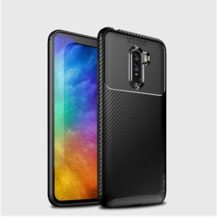 IPAKY Carbon Fiber Mobiltelefon Taske til Xiaomi Pocophone F1 - Sort